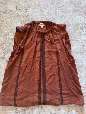 Rust Striped Sleeveless Peasant Top